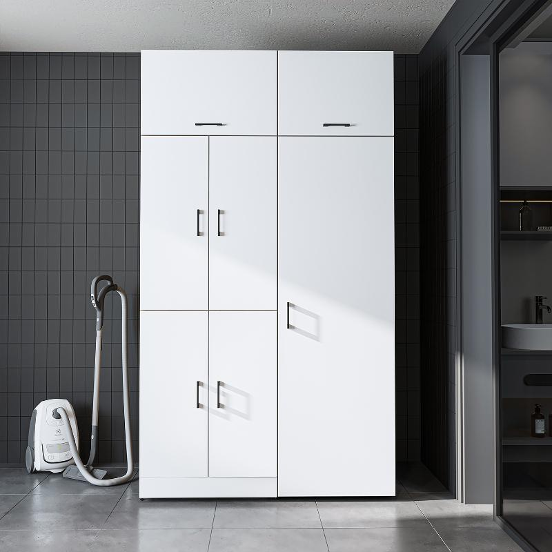 Armadio chiuso mobile lavatrice ripiani portascope 130xH230 rovere bianco Shine-2