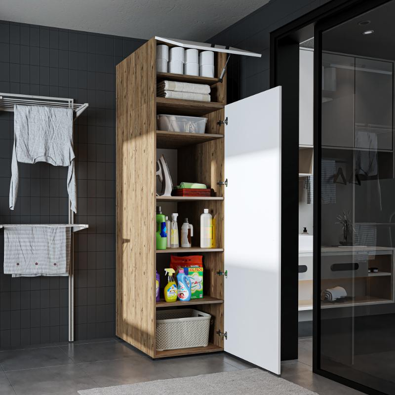 Colonna mobile armadio portascope lavanderia 60xH230 cm rovere bianco Shine-2