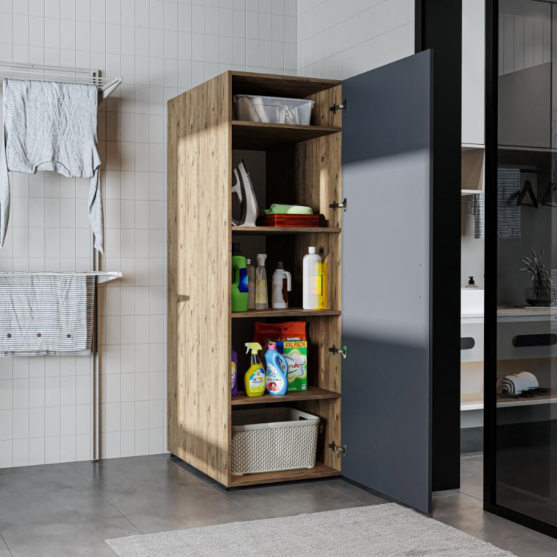 Colonna mobile armadio portascope lavanderia 60xH185 cm rovere antracite Shine