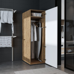 Colonna mobile armadio portascope lavanderia 60xH185 cm rovere bianco Shine