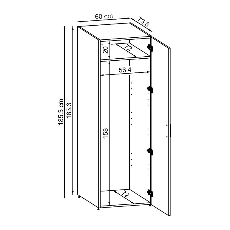 Colonna mobile armadio portascope lavanderia 60xH185 cm rovere bianco Shine