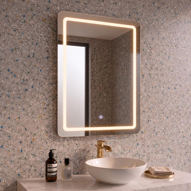 Specchio bagno led 80xH60 design luce naturale MDF posteriore