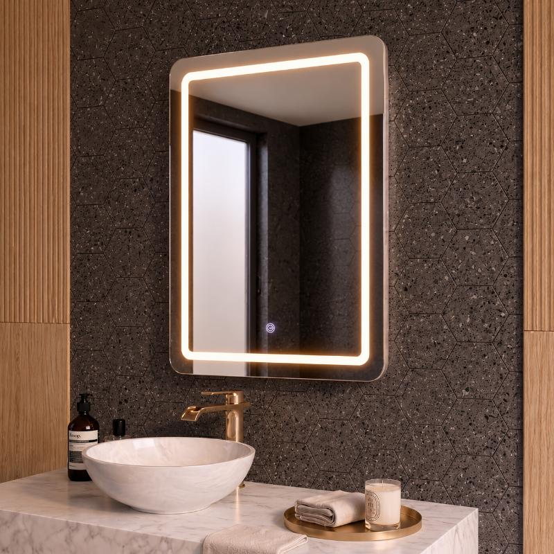 Specchio bagno led 80xH60 design luce naturale MDF posteriore