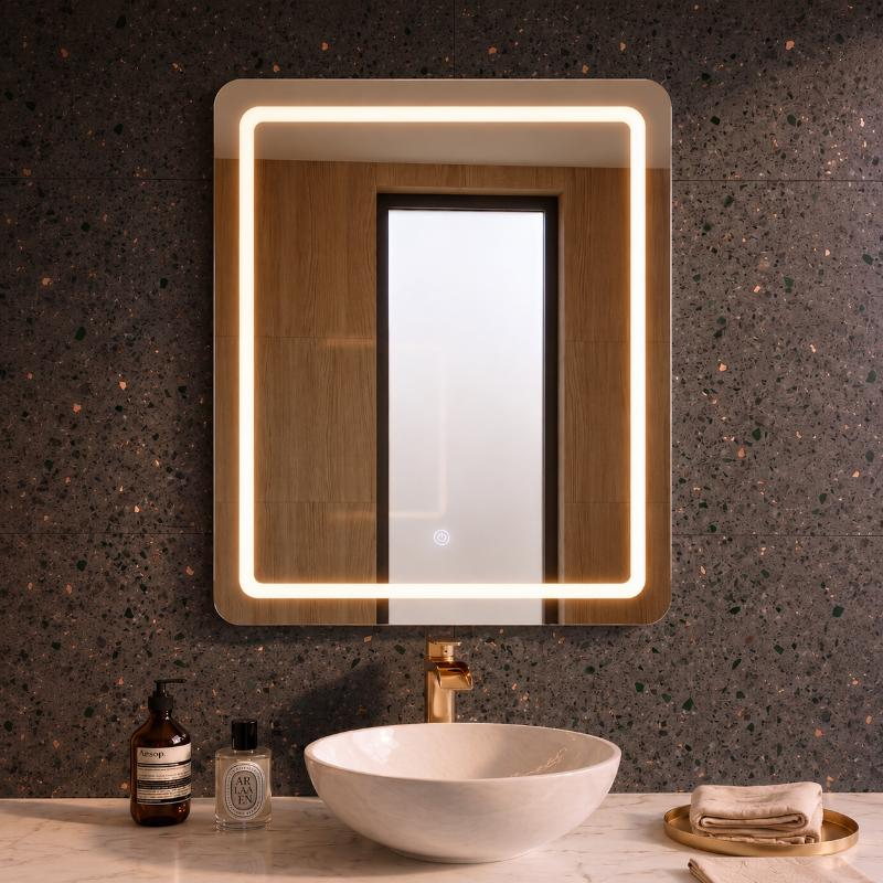 Specchio bagno led 80xH60 design luce naturale MDF posteriore