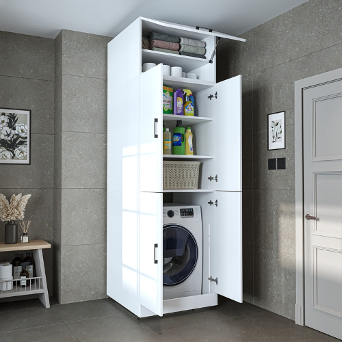 Armadio chiuso mobile lavatrice ripiani ribalta 70xH230 bianco Shine