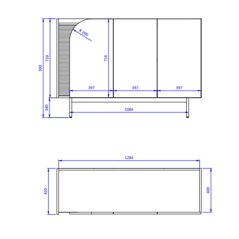 Credenza madia moderna soggiorno 132xH90 cm 3 ante rovere Kimera