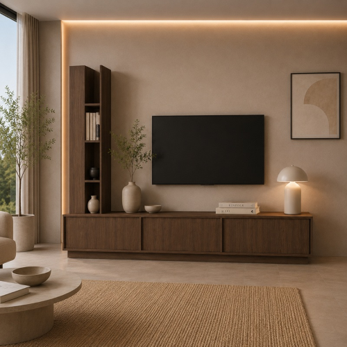 Parete attrezzata soggiorno mobile tv moderno a terra 230xH185 noce Sole