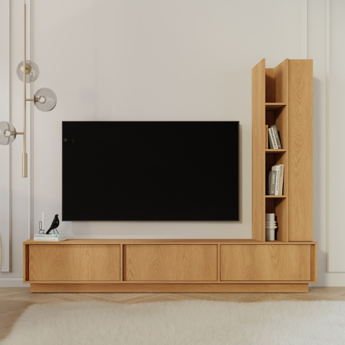 Parete attrezzata soggiorno mobile tv moderno a terra 230xH185 rovere miele Sole