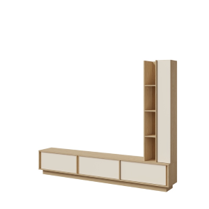 Parete attrezzata soggiorno mobile tv moderno a terra 230xH185 rovere beige Sole