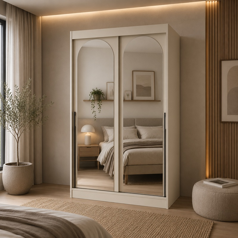 Armadio ante scorrevoli con specchio guardaroba moderno 120xH215 beige Matilde