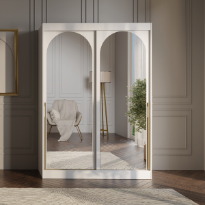 Armadio ante scorrevoli con specchio guardaroba moderno 150xH215 bianco Matilde