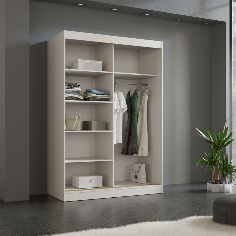 Armadio ante scorrevoli con specchio guardaroba moderno 180xH215 beige Matilde