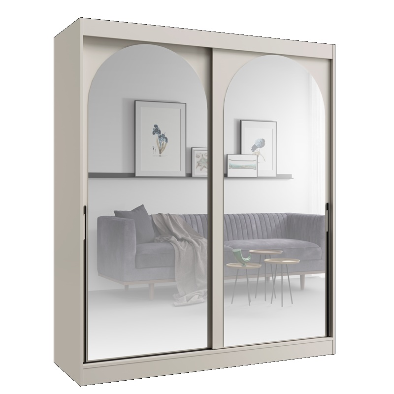 Armadio ante scorrevoli con specchio guardaroba moderno 180xH215 beige Matilde