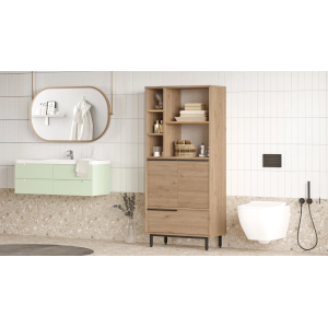 Colonna mobile bagno 75xH162 cm moderna vani a giorno 2 ante 1 ribalta rovere Kenzo