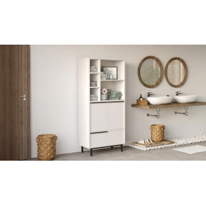 Colonna mobile bagno 75xH162 cm moderna vani a giorno 2 ante 1 ribalta bianco Kenzo