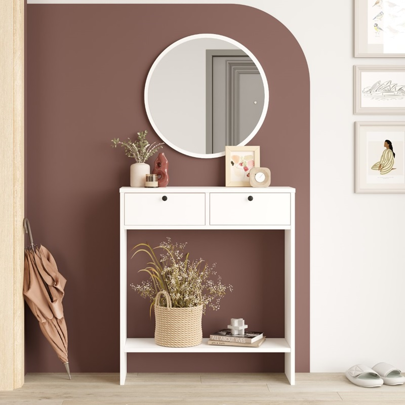 Mobile consolle ingresso salvaspazio specchio toeletta 80 cm bianco Anastasia