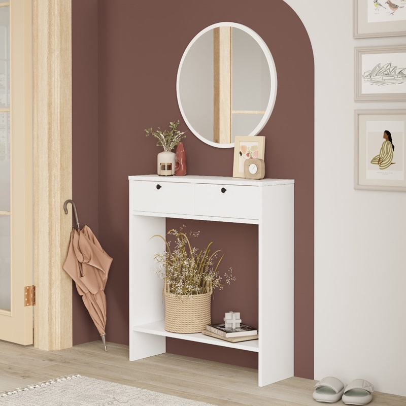 Mobile consolle ingresso salvaspazio specchio toeletta 80 cm bianco Anastasia