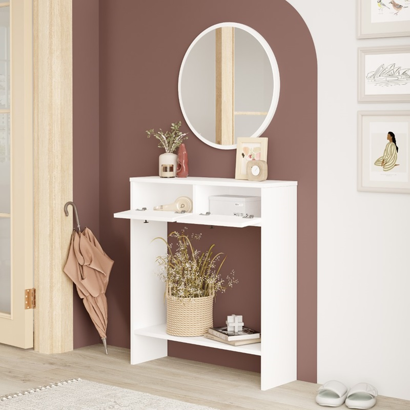 Mobile consolle ingresso salvaspazio specchio toeletta 80 cm bianco Anastasia