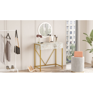Mobile consolle ingresso salvaspazio specchio toeletta 72 cm marmo bianco oro Victoria