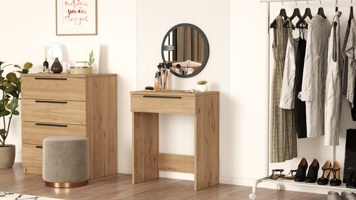 Mobile consolle ingresso salvaspazio specchio toeletta 60 cm rovere Rubik