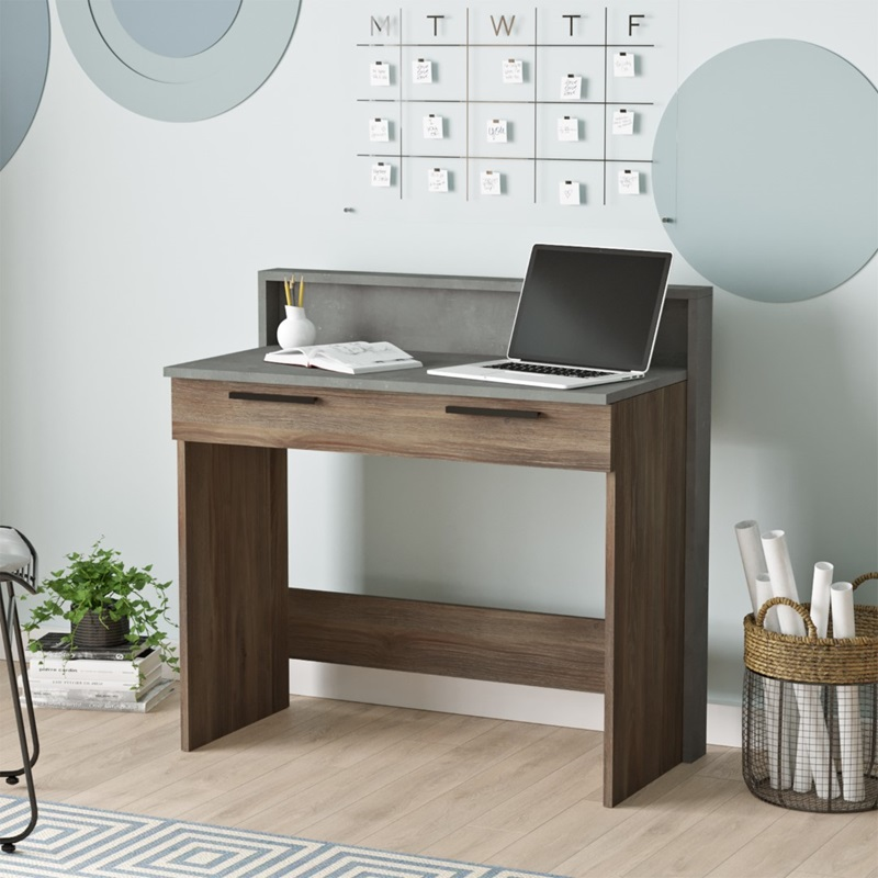 Scrivania consolle moderna salvaspazio ufficio 94xH90 cm design marrone cemento Dexter