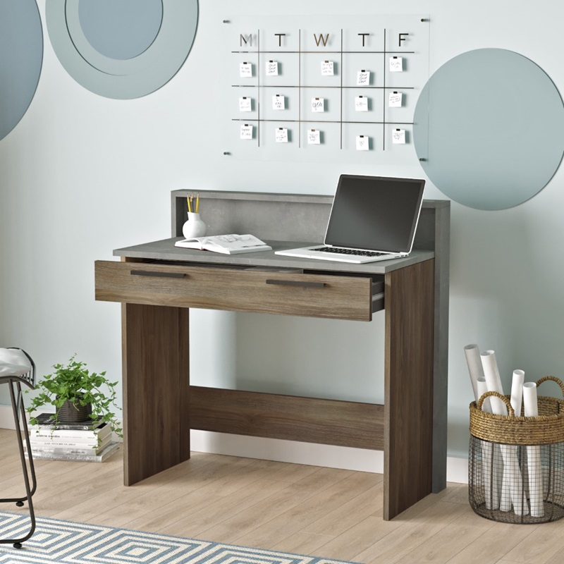 Scrivania consolle moderna salvaspazio ufficio 94xH90 cm design marrone cemento Dexter