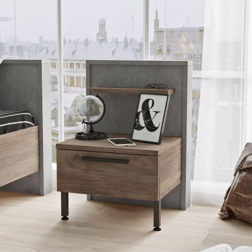 Comodino moderno design 44xH59 cm 1 cassetto marrone cemento Dexter