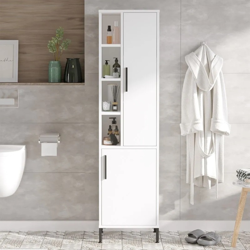 Colonna bagno moderna a terra 2 ante vani 45xH174 cm bianco Vanity