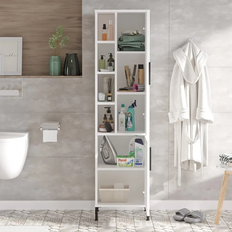 Colonna bagno moderna a terra 2 ante vani 45xH174 cm bianco Vanity
