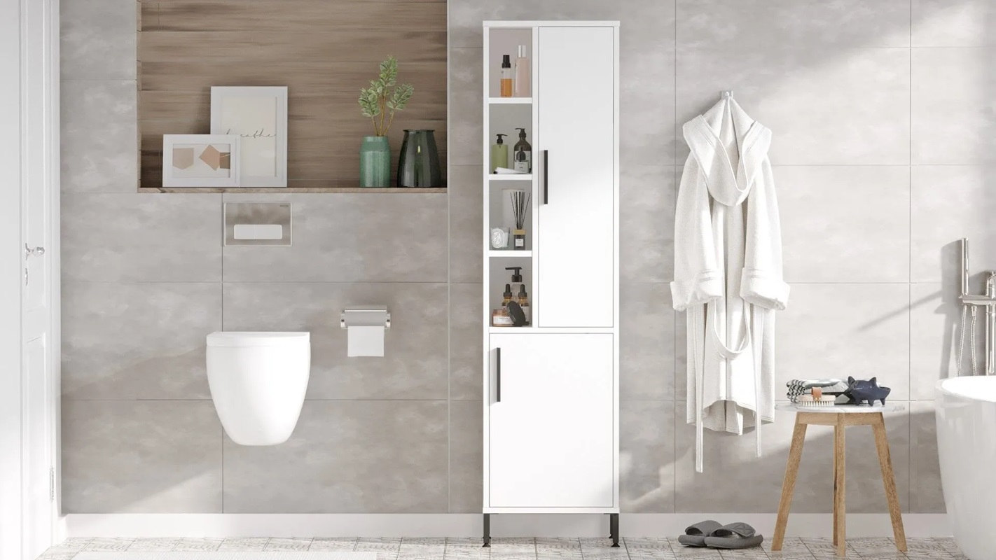 Colonna bagno moderna a terra 2 ante vani 45xH174 cm bianco Vanity