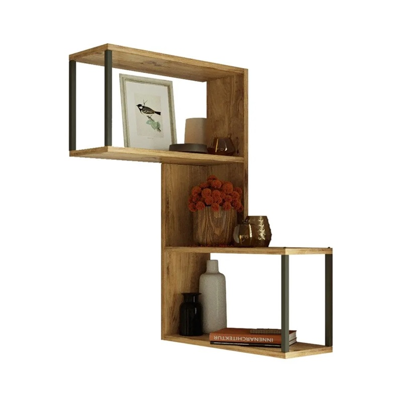 Mensola libreria angolare 53xH85 cm pensile da parete design moderno rovere nero Victoria