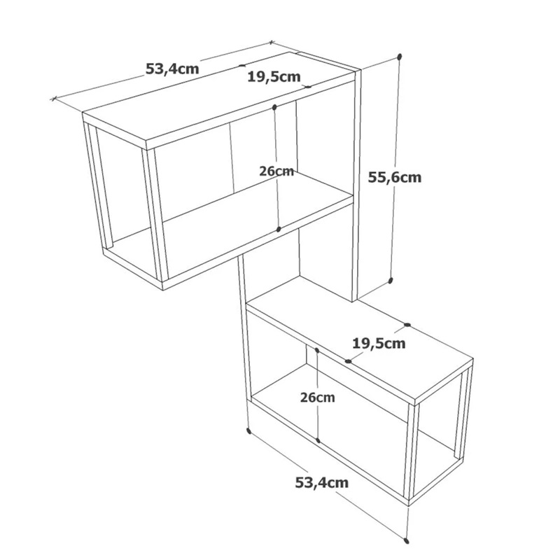 Mensola libreria angolare 53xH85 cm pensile da parete design moderno rovere nero Victoria