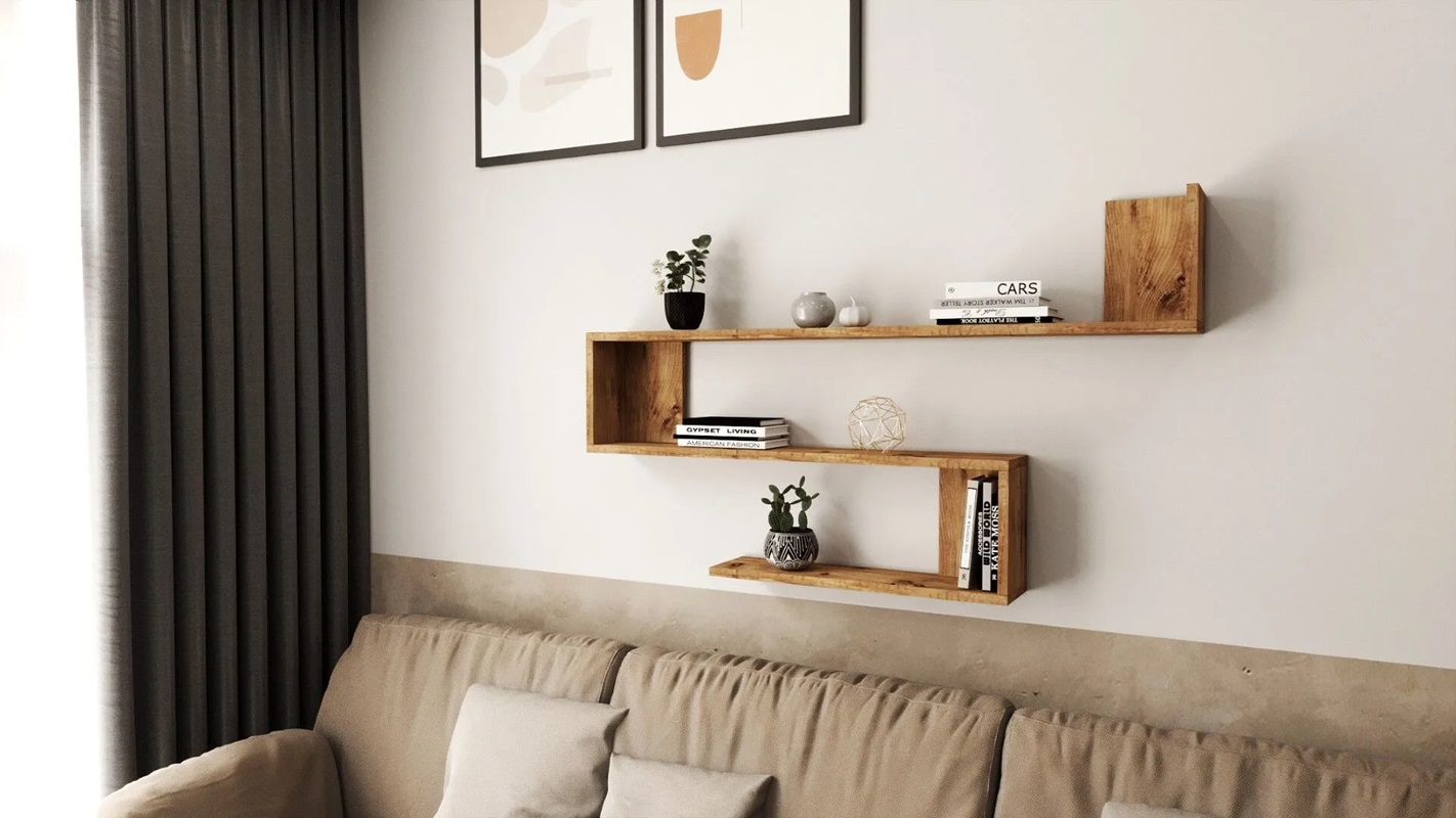 Mensola libreria 120xH71 cm pensile da parete design moderno rovere Boa