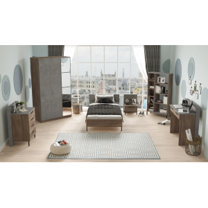 Cameretta bambino completa singola 90x190 cm marrone cemento Dexter-4