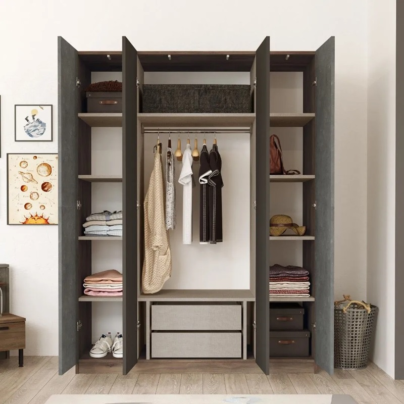 Cameretta bambino completa singola 90x190 cm marrone cemento Dexter-5