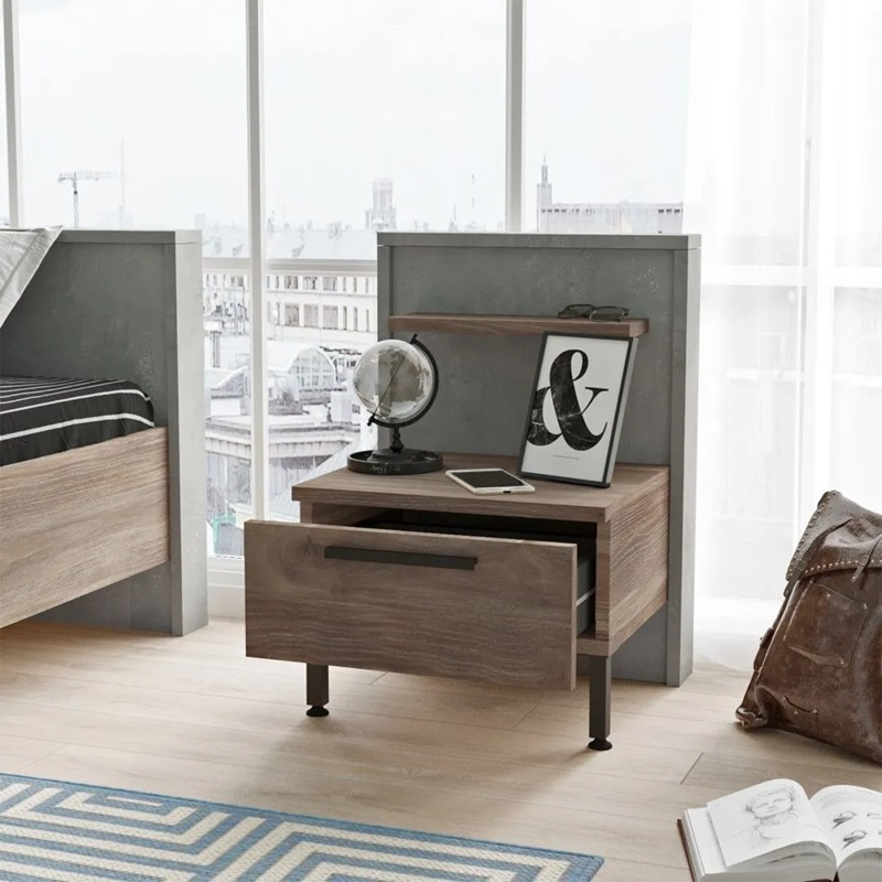 Cameretta bambino completa singola 90x190 cm marrone cemento Dexter-5