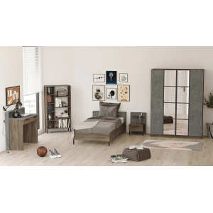 Cameretta bambino completa singola 90x190 cm marrone cemento Dexter-7