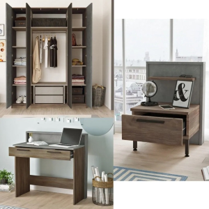 Cameretta bambino completa singola 90x190 cm marrone cemento Dexter-7