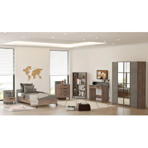 Cameretta bambino completa singola 90x190 cm marrone cemento Dexter-8