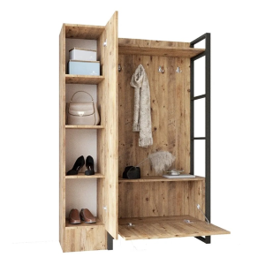 Mobile ingresso moderno industrial 126xH180 cm appendiabiti rovere nero Caius-S