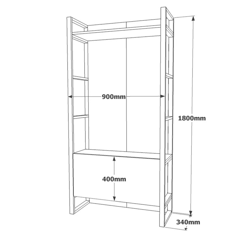 Mobile ingresso moderno industrial 126xH180 cm appendiabiti rovere nero Caius-S
