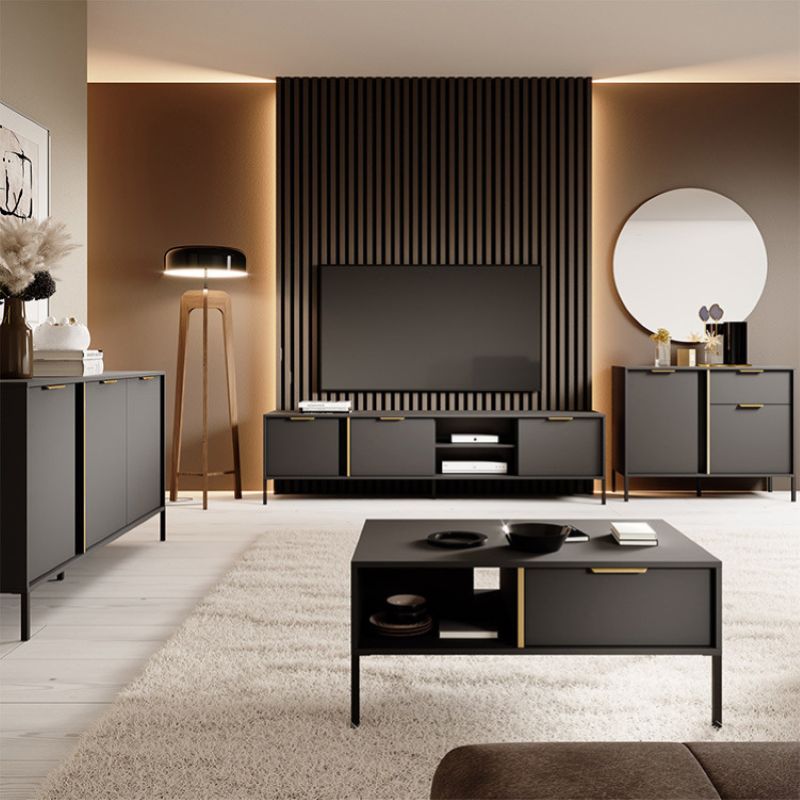 Credenza madia moderna 103xH81 1 cassetto 2 ante antracite oro Sky