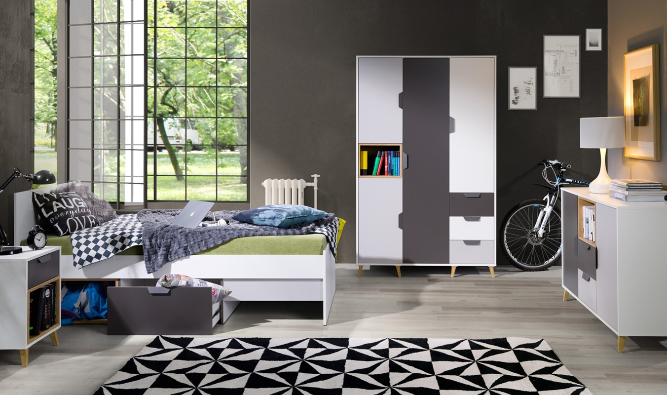 Comò cameretta ragazzi 120xH84 rovere antracite bianco Ala