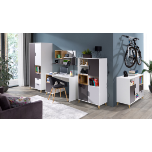 Comò vani a giorno cameretta ragazzi 120xH84 rovere antracite bianco Ala