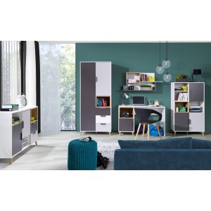 Comò vani a giorno cameretta ragazzi 120xH84 rovere antracite bianco Ala