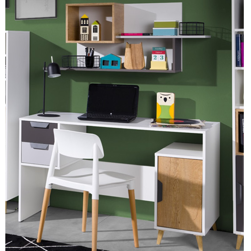 Scrivania pensile bambini  mensola 130xH76 rovere antracite bianco Ala
