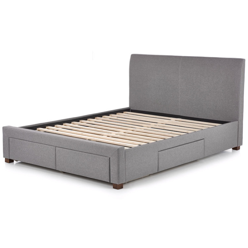 Letto matrimoniale contenitore 160x200 in tessuto grigio cassettoni Venezia