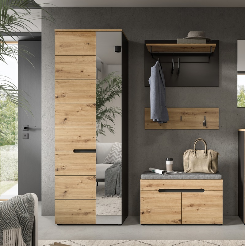 Mobile ingresso moderno appendiabiti 160xH190 cm rovere antracite Anfas
