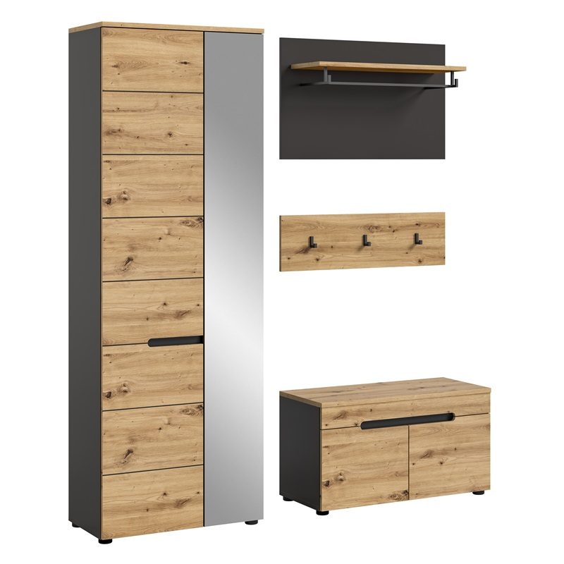 Mobile ingresso moderno appendiabiti 160xH190 cm rovere antracite Anfas