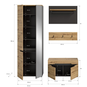 Mobile ingresso moderno appendiabiti 160xH190 cm rovere antracite Anfas